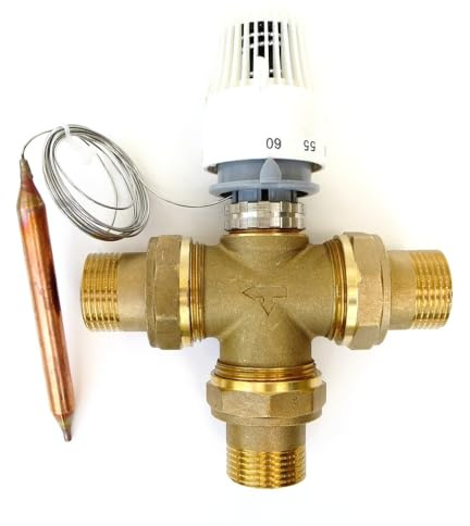 Thermostatventil Kapillar 3-Wege DN25 Messing regelbar 20-70°C Anschluss 3/4“ Aussengewinde