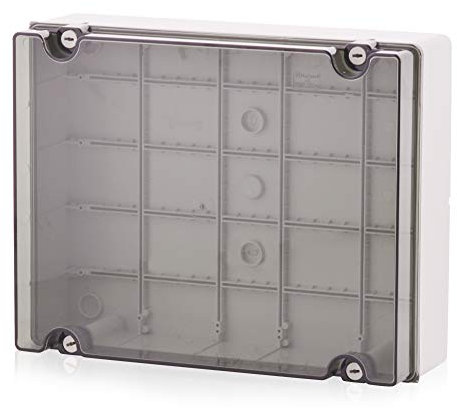 Aufputz Installationsgehäuse, Abzweigkasten Kunststoffgehäuse mit Scharnierschraube | 380x300x120mm | IP65 | Transparenter Deckel Verteilerkasten Leergehäuse Industriegehäuse, Abzweigdose