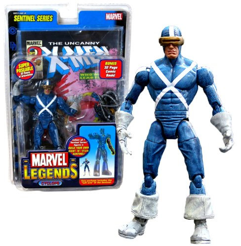 ToyBiz Actionfigur aus der Marvel Legends Sentinel-Serie, 17,8 cm, weiße X-Stripes-Variante CYCLOPS mit super beweglichen 32 Gelenkpunkten plus Display-Basis, Sentinels linkem Arm und Bonus 32