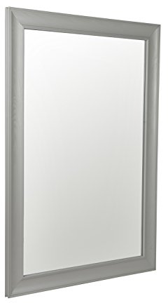 Reflex Sales 87 x 62cm Grey Wood Framed Over Mantle Mirror with Wall Hanging Fixings