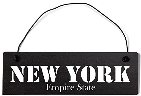 Deko Shabby Chic Schild New York Vintage Holz Türschild in schwarz mit Draht