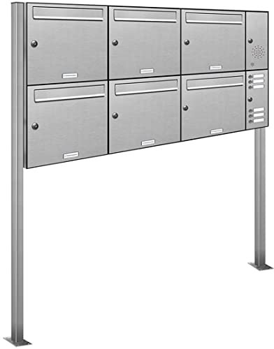 AL Briefkastensysteme 6er V2A Edelstahl Standbriefkasten mit Klingel rostfrei als 6 Fach Briefkastenanlage in Postkasten Briefkasten Design modern