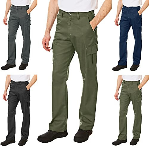 Lee Cooper Men's Classic Multi Pocket Cargo Work Trouser Easy care Safety Pant, Khaki, 36W / 31L
