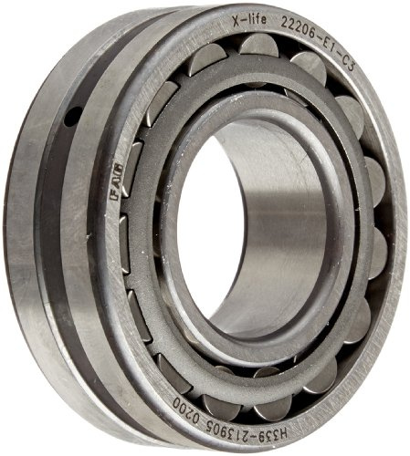 FAG 22206E1-C3 Spherical Roller Bearing, Straight Bore, Steel Cage, C3 Clearance, Metric, 30mm ID, 62mm OD, 20mm Width