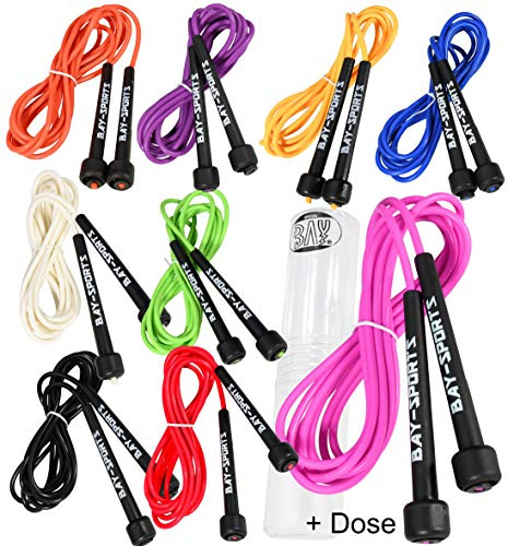 BAY Sports® farbiges professional NEON Nylon Springseil 310 cm JUMP Rope schwarz weiß purpur violett rot blau pink lila rosa gelb orange grün PVC Seil Kunststoff Sprungseil bunt farbig profi 300 290 280