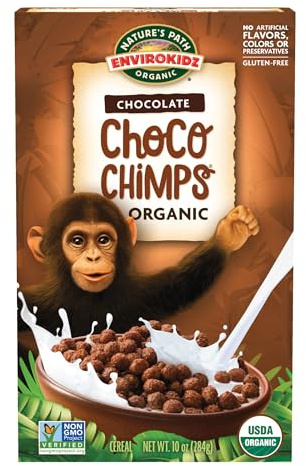 Nature's Path Organic Gluten Free Cereal, EnviroKidz Chocolate Breakfast Cereal, Choco Chimps 284 g Box