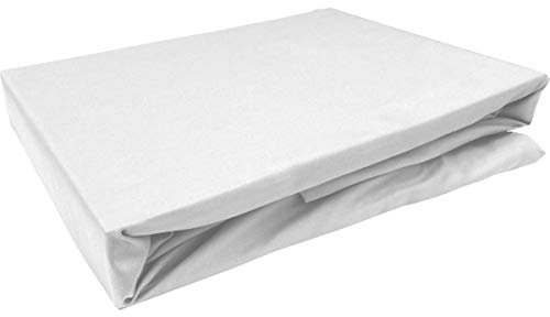 Bettwaesche-mit-Stil Mako Satin Spannbettlaken Spannlaken Spannbetttuch (180 cm x 200 cm, Matratzenhöhe 12-20 cm, Weiß)