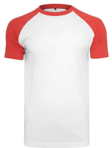 Build Your Brand Raglan Contrast Tee, L, White Red