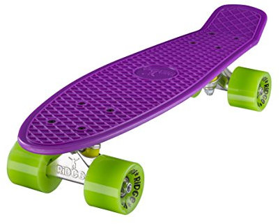 Ridge, Skateboard con ruote, completo e montato, Mini Cruiser Retro Stil In M Rollen , 55 cm, viola/Verde (purple/Verde)