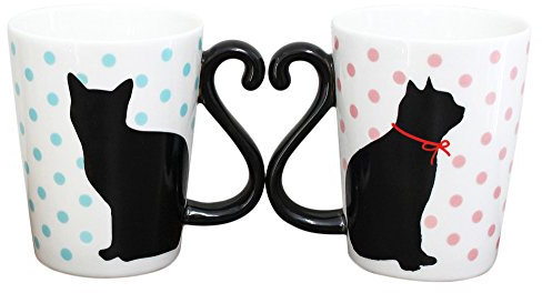 Japanese Mug Cat Couple Series - Set of Male Black Cat Blue Dots & Female Black Cat Pink Dots by Artha AT-AR0604038