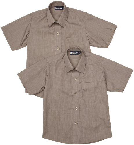 Blue Max Banner Boy's Twin Pack B Short Sleeve School Shirt, Grey, 16.5 Collar
