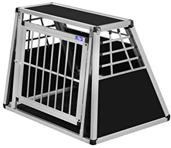 ALPUNA Transportbox N38 – Aluminium Hundebox 68×88×69 cm – Auto Hundebox mit Notausstieg, sicherer Hundetransport im Kofferraum