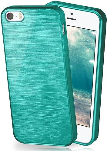 moex Coque très Fine en Silicone Compatible avec iPhone 5s / 5 / SE (2016) | Style Aluminium brossé, Turquoise