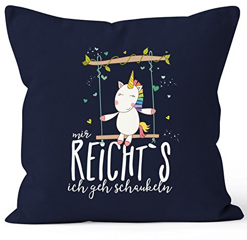 MoonWorks Kissenbezug Einhorn auf Schaukel Mir reicht`s ich GEH schaukeln Spruch 40x40 Baumwolle Navy Pullover