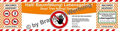 PrintGreen! Absperrbanner für Forst, Holzrücker, Baumfällung, Waldarbeiten gemäß Deutschem Wald Gesetz (BW)
