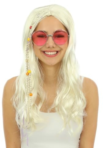 P'TIT CLOWN - 68651 - Hippie Perücke Glatt - Hippie's Wig - Kostümzubehör - Karneval, Festival, Pride, Silvester, Halloween, Mottoparty - Synthetisches Haar - Blond