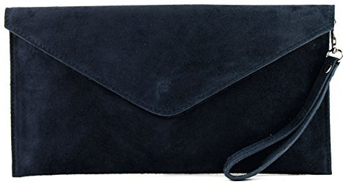 modamoda de T106 Damen Wildleder Rauleder Clutch Umhängetasche Abendtasche handmade in Italy, Farbe:Dunkelblau