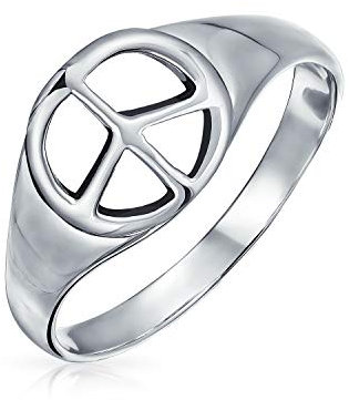 Retro Hippie Einfacher .925 Sterling Silber Offenes Symbol Weltfriedenszeichen Ringband Für Teenager Frauen