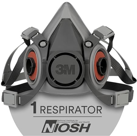 3M Half Facepiece Reusable Respirator 6100, NIOSH, Four-Point Harness, Comfortable Fit, Dual Airline Supplied Air Compatible, Bayonet Connections, Painting, Sanding, Cleaning, Small