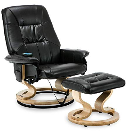 More4Homes TUSCANY BONDED LEATHER BLACK SWIVEL RECLINER MASSAGE CHAIR w FOOT STOOL ARMCHAIR 8 MOTOR MASSAGE UNIT BUILT IN