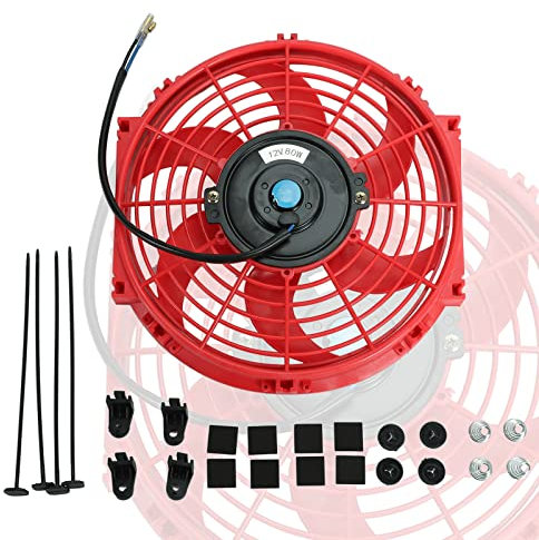 10 inch Slim Fan Push Pull Electric Radiator Cooling 12V Mount Universal Kit Red