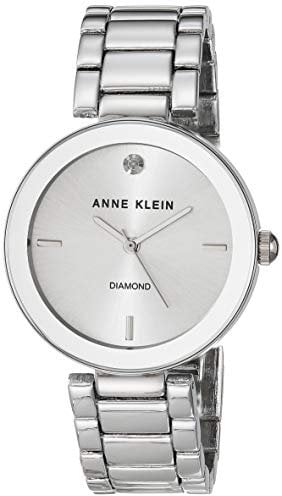 Anne Klein - Orologio da polso da donna, con vero diamante sul quadrante, Argento