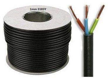50 Meter Drum/Reel of Black Flex 3183Y 1mm 10 Amp 3 Core Flexible Black Cable
