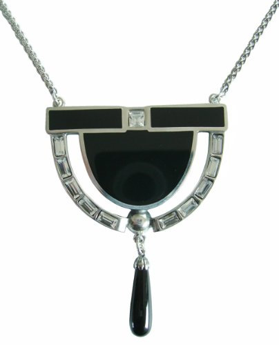 Dakota House Collier Onyxabhängung 925 Silber Onyx facettierte Schmuckkristalle Art Deco