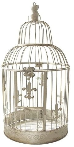 Deko Vogelkäfig Lilie Nostalgie Voliere Landhausstil Antik-Weiß Groß 50cm