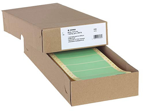 HERMA 8185 Computeretiketten endlos, 88,9 x 35,7 mm, 1-bahnig, 2000 Stück, selbstklebend, Endlosetiketten Aufkleber mit Führungslochrand, matt, blanko Papier Computer Etiketten, grün
