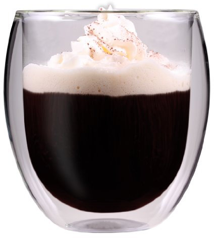 Feelino Taza Cafe, 1 x Vaso Cafe Cristal Doble Pared, Tazon Térmico Cafe con Leche 400 ml, Cappuchino, Milchkaffee, té, el Ice Tea, Schorle, postres o como Aptos Eisbecher