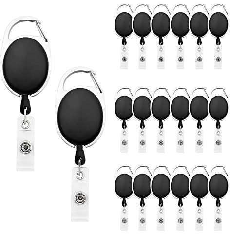 Fushing Lot de 20 porte-badges d'identification rétractables avec clip pour porte-badge rétractable pour employé de bureau, médecin, infirmière (noir)