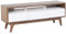 Porta TV in Legno Scuro Ripiano Bianco e Cassetti 53 x 140 x 39 cm