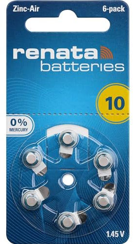 Renata Hearing Aid PR70 Button Cell ZA 10 Zinc-Air 105 mAh 1.4 V Pack of 6