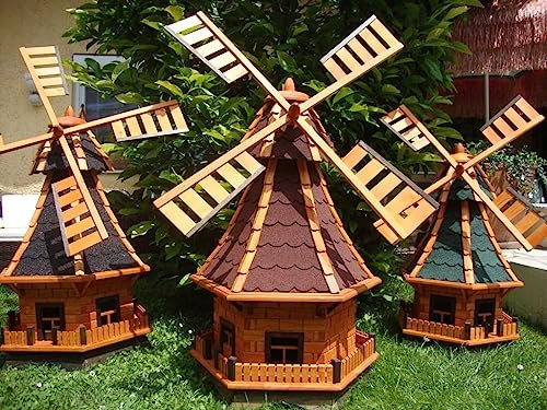 XL Windmühle, windmühle für Garten, WMB100ro-MS KOMPLETT mit Licht SOLAR Beleuchtung, 1 m groß rot dunkelrot