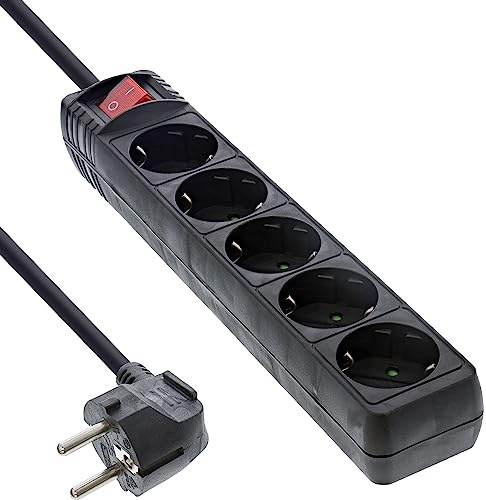 InLine 16451D Steckdosenleiste, 5-fach Schutzkontakt, mit Schalter, 1,5m, schwarz