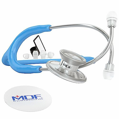 MDF Instruments MDF747XP Acoustica luxuriöses leichtes Zweikopf-Stethoskop, Gratis-Parts-for-Life & Lebenslange-Garantie, Hellblau