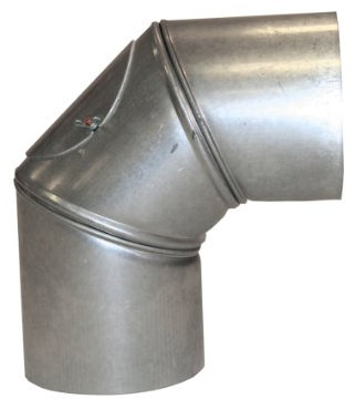 Kamino Flam Bogenknie silber mit Tür, Winkel von 90°, Abgasrohr aus feueraluminiertem Stahl, rostfreier Rohrbogen, geprüft nach Norm EN 1856-2, Durchmesser: ca. 120 mm