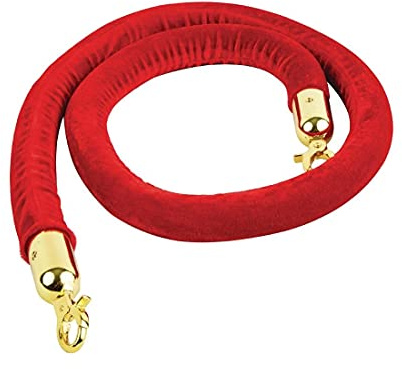 Bolero Crowd Control Rope Barrier System 1500x32mm, Brass & Red | Attaches securely to walls or posts with smart domed ends, utilizing a soft-textured finish for commercial spaces.