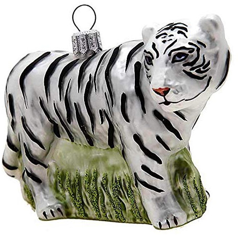 Hamburger WEIHNACHTSKONTOR® - Tannenbaumschmuck aus Glas -Tiger weiß-schwarz