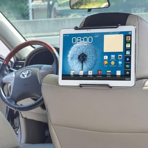 TFY Universal Car Headrest Mount Holder with Angle- Adjustable Holding Clamp for Tablets - Compatible with iPad 9/8/7 - iPad Mini 6 - Air 5 - Pro 12.9 - Samsung Galaxy Tab S8 - Tab A and More