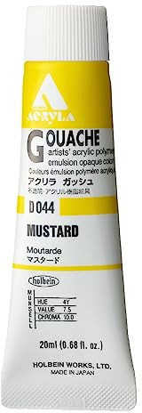 Holbein Acryla Gouache Artists Acrylic Polymer Emulsion, 20ml Mustard (D044)