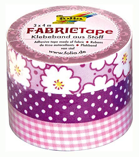 folia 27303 - Fabric Tape, Klebeband aus Stoff Rosatöne, 3er Set - ideal zum Verzieren und Dekorieren