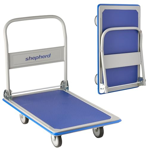 Move-It 270kg Heavy Duty Folding Platform Trolley Hand Truck Cart with Handle, Blue