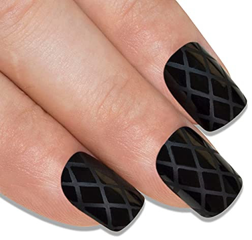 Falsche Nägel Bling Art Matte Schwarz 24 Squoval Kunstnägel Mittel Tipps mit Kleber