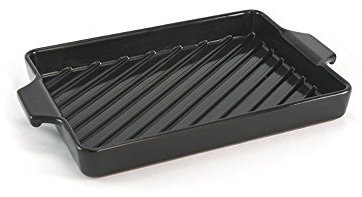Charcoal Companion Flammenfeste Grillpfanne, Keramik, Glasiert, Antihaft, schwarz, 21,72 x 33,5 x 4,06 cm, CC3804