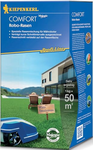 Kiepenkerl Profi-Line Comfort Robo-Rasensamen® 665507, 1 kg für 50 m² – Rasenmischung für Mähroboter, geeignet für kurze Mähintervalle & Mulchschnitte, schnellkeimend, Qualitätsrasen aus Spitzensorten