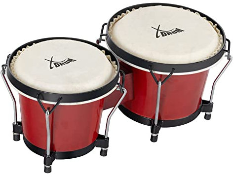 XDrum PERC Bongos Club Weinrot - 2 Trommeln mit 6 und 7 - Bongotrommeln mit stimmbaren Naturfellen und Stimmschlüssel - Holztrommeln Weinrot