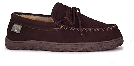 Cloud Nine Sheepskin Herren Mokassin Hausschuhe - Klassische bequeme Slip-On Hausschuhe für Männer mit herausnehmbarer Einlegesohle, Schokolade, 41 EU