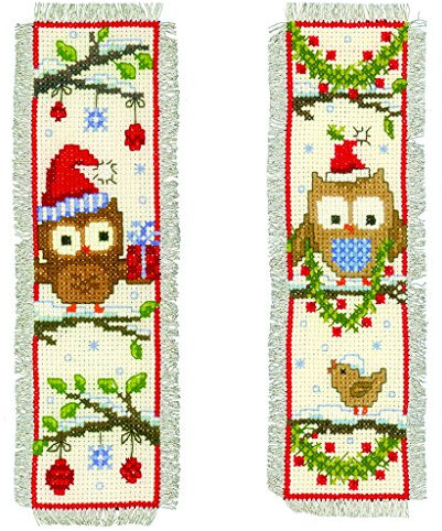 VERVACO Lesezeichen Kreuzstich Stickpackungen Gezählter Kreuzstich Eulen mit Mütze 2er DIY Set Erwachsene Sticken Lesen Zubehör Geschenk Zählmusterpackung ca. 6 x 20 cm Stickset für Anfänger